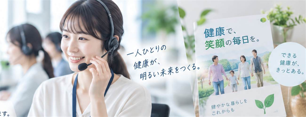 ヘッドセットを使用して利用者対応をするスタッフとヘルスケアサービスのイメージ